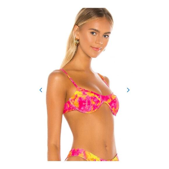 Lovers and Friends Kolbie Underwire Tie Dye Bikini Top Sunset Pink Yellow Large - Picture 1 of 6
